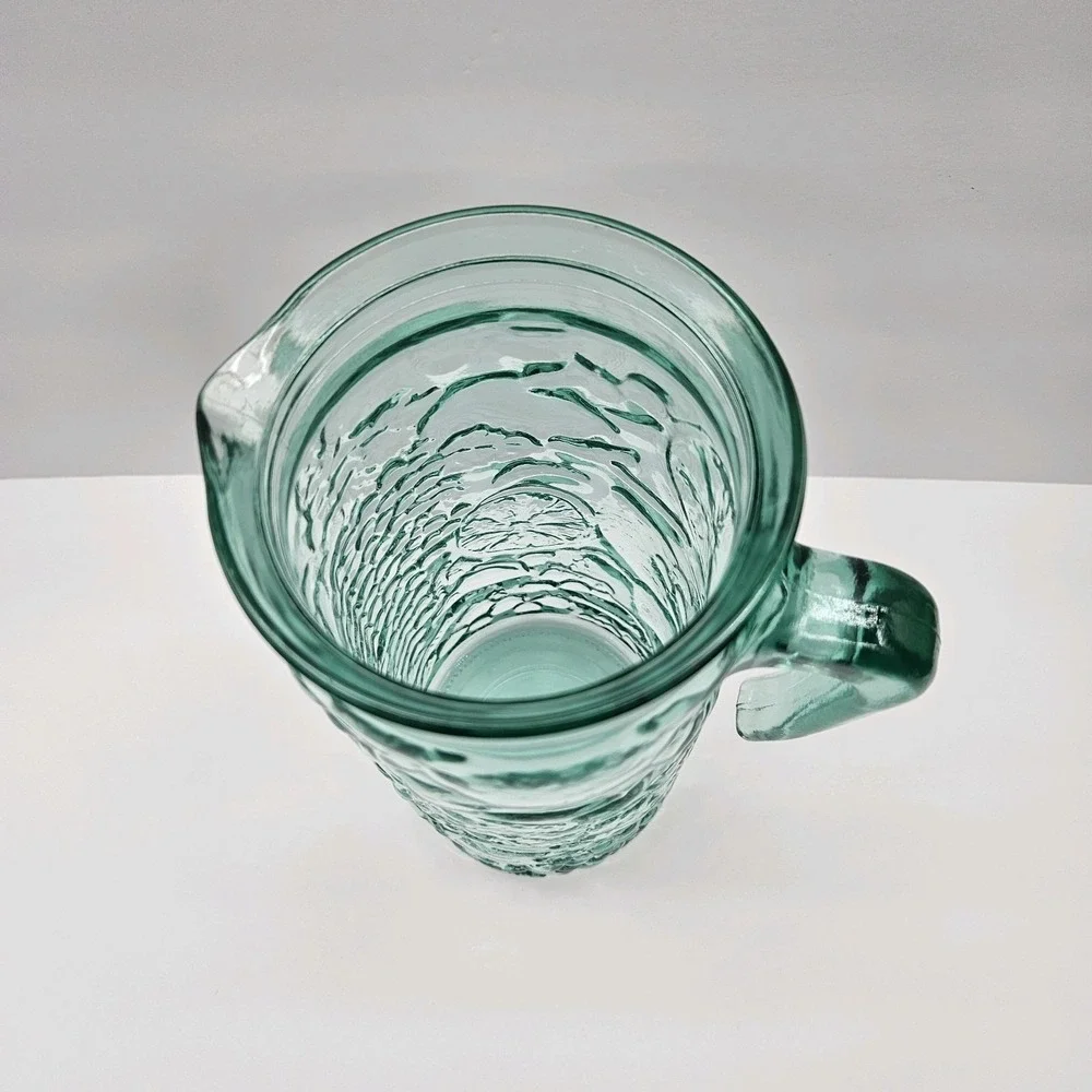 Vetreria Etrusca Italy Green Glass‎ Pitcher Embossed Fruit Grapes Citrus Relief